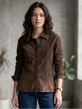 Suede Essentials Western Button Down Cowgirl Suede Long Sleeve Rodeo Shirt Sz XL